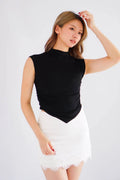 Elysia Basic High Neck Ruched Waist Top in Black