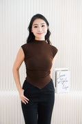 Elysia Basic High Neck Ruched Waist Top in Dark Brown