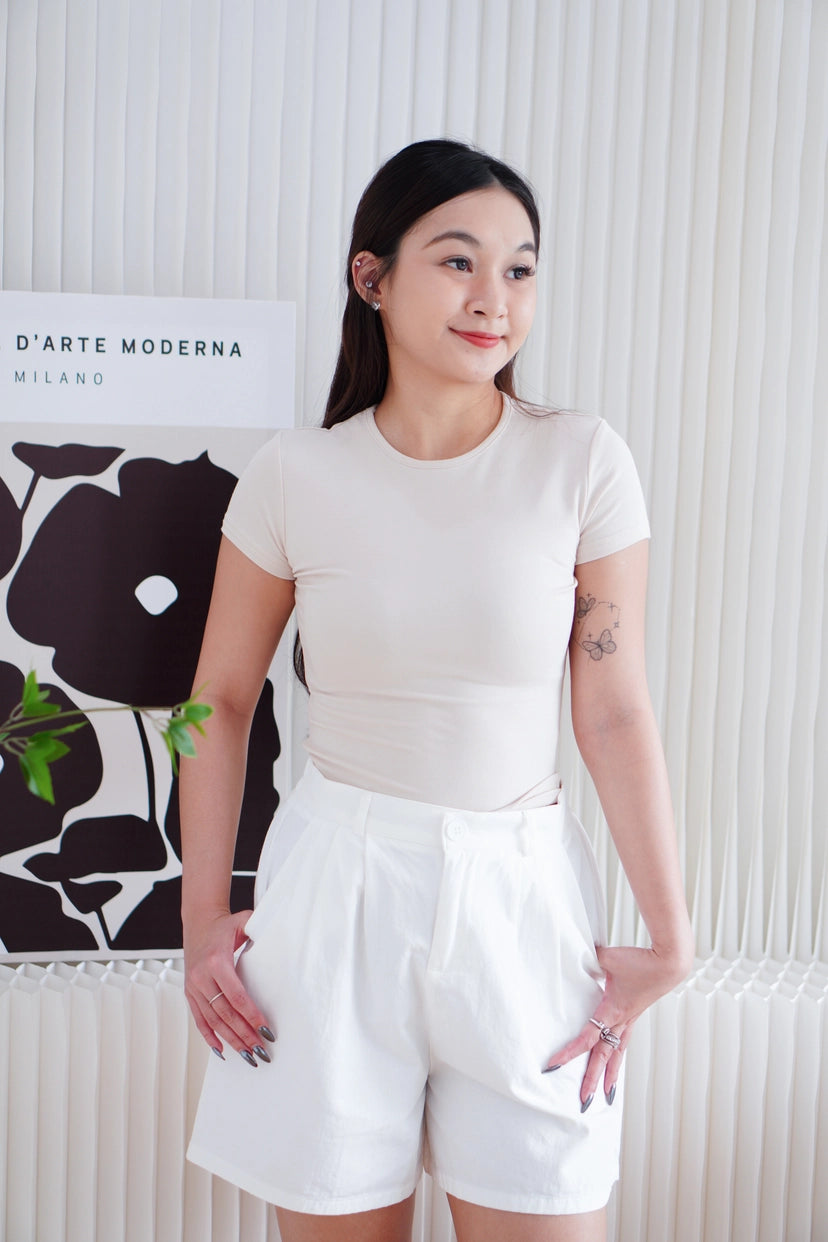 Jess Basic Round Neck Top in Beige