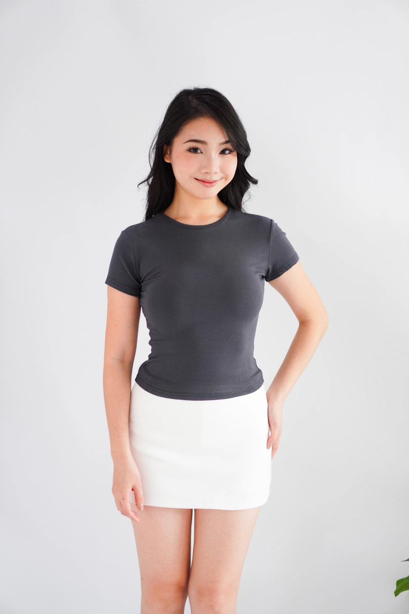 Jess Basic Round Neck Top in Grey