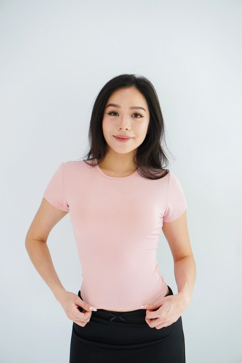 Jess Basic Round Neck Top in Pink