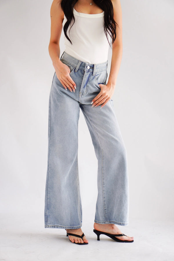 Kai Wide Legged High Waisted Jeans in Light Blue