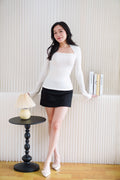 Kova Queen Anne Neckline Long Sleeve Top in White