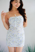 Lirien Floral Lace Bodycon Mini Dress in Blue
