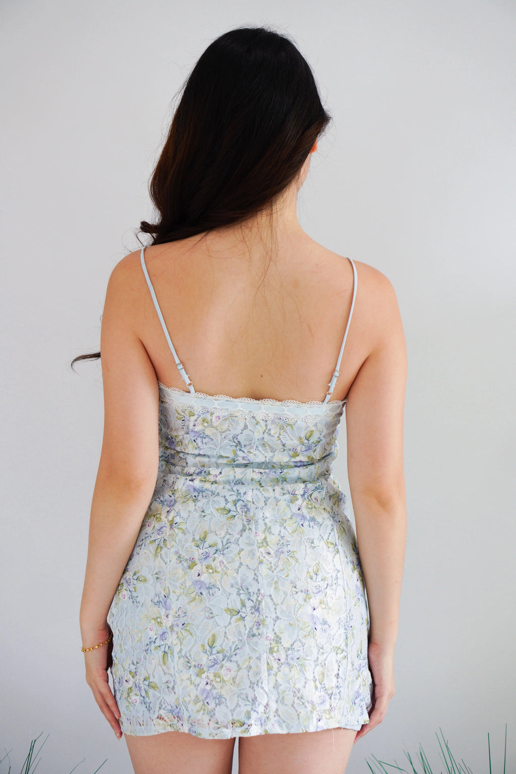 Lirien Floral Lace Bodycon Mini Dress in Blue