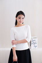 Mikaela Boat Neck Mid Sleeves Top in White