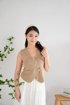 Nolera Button Knit Top in Khaki