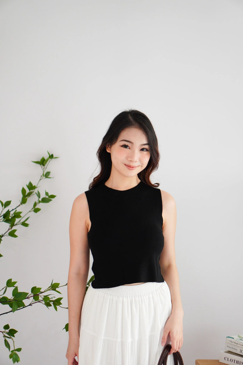 Patty Basic High Neck Knit Top in Black