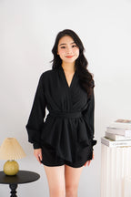 Raiya Self Wrap Long Sleeve Top in Black