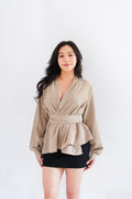 Raiya Self Wrap Long Sleeve Top in Khaki