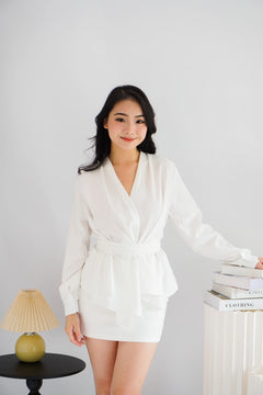 Raiya Self Wrap Long Sleeve Top in White