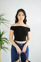 Reika Cowl Neck Ruched Top in Black