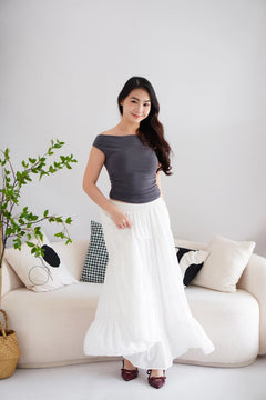 Reika Cowl Neck Ruched Top in Grey
