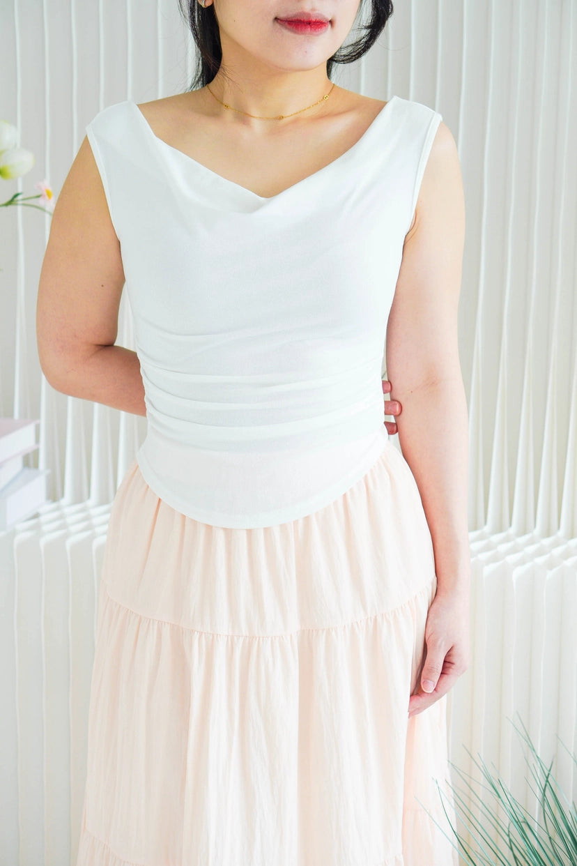 Reika Cowl Neck Ruched Top in White