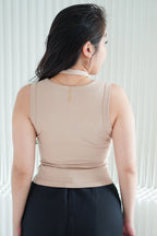 Ruphie Button Sleeveless Top with Choker Sash in Khaki