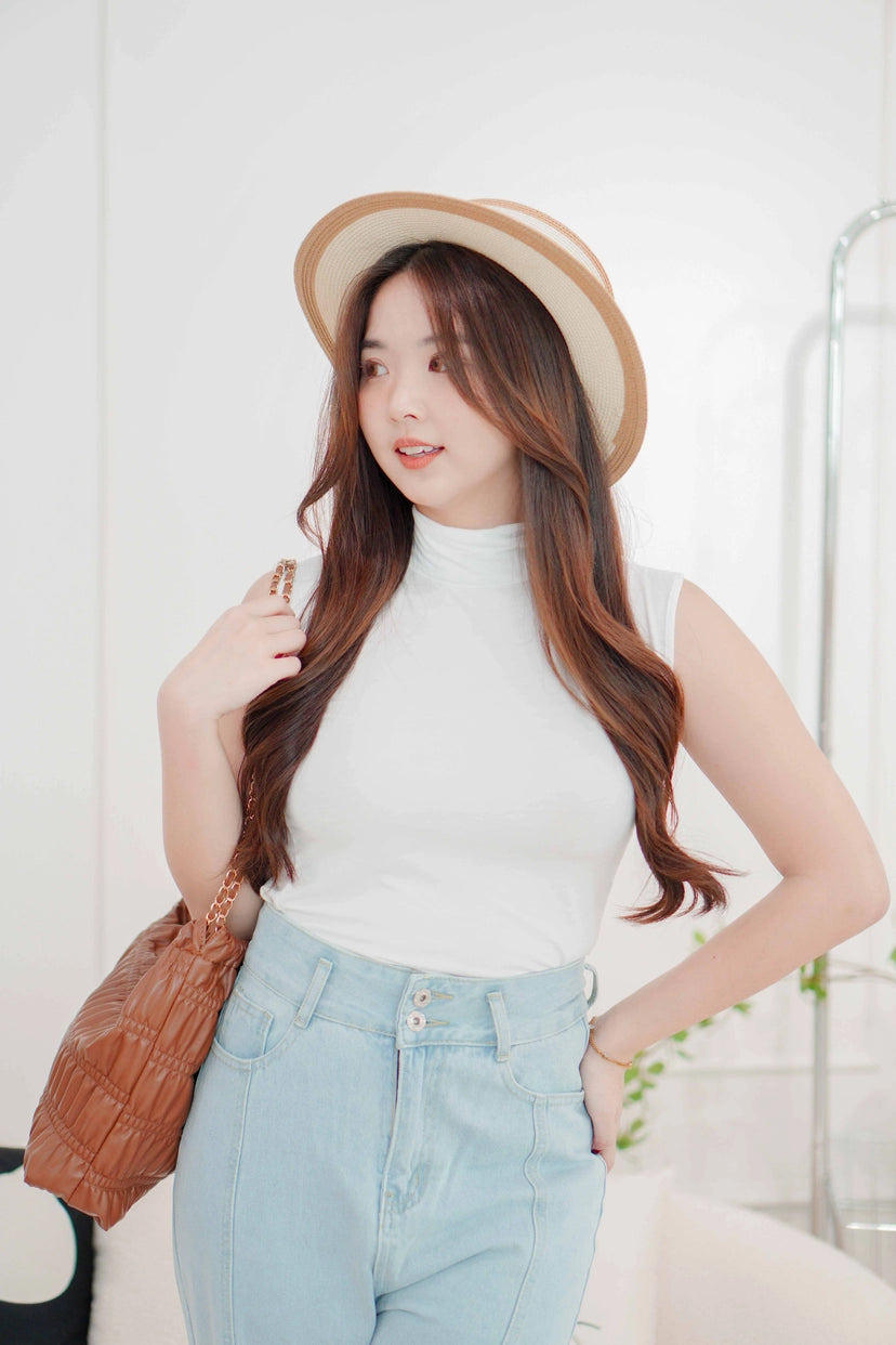 Seo High Neck Sleeveless Top in White