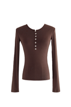 Alix Button Down Long Sleeve Top in Brown