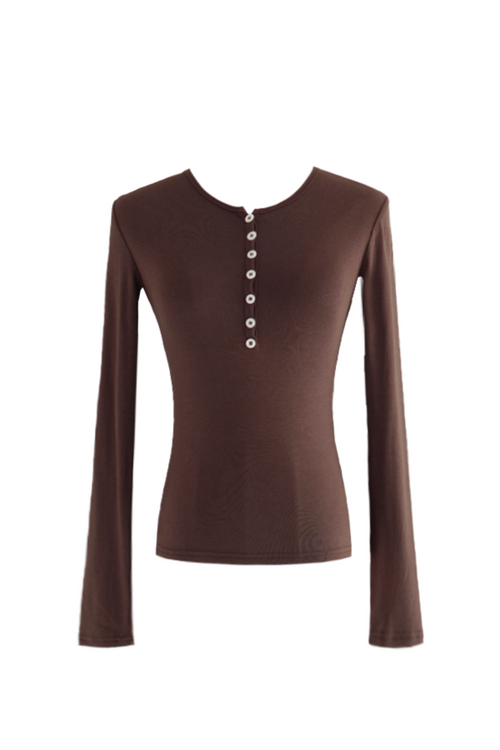 Alix Button Down Long Sleeve Top in Brown