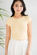 Viv Basic Round Neck Crop Top in Light Yellow