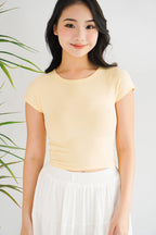Viv Basic Round Neck Crop Top in Light Yellow