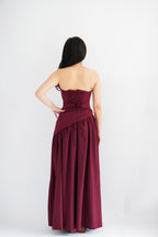 Dephora Tube Maxi Asymmetrical Dress with Sash in Dark Red