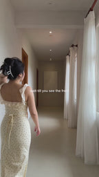 Sun and Moon Polkadot Ruffle Sleeves Maxi Bodycon Dress in Cream